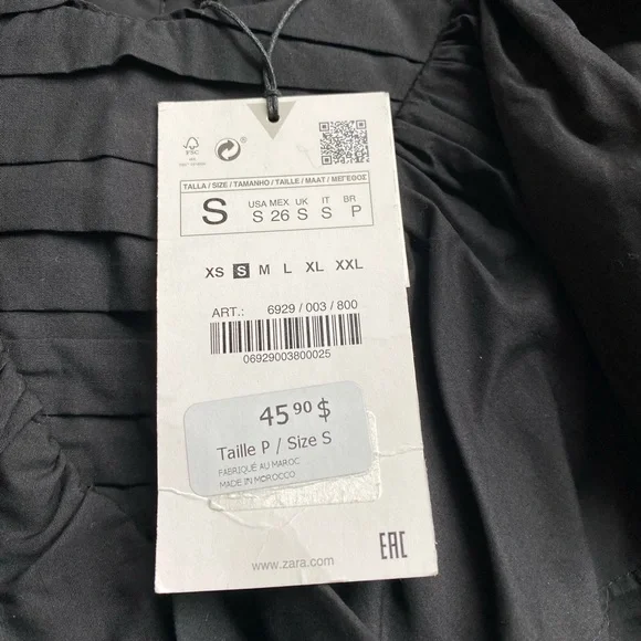 Zara New Cotton Black Ruffled Sleeve Button Down Long Sleeve Cotton Shirt - Picture 2 of 4